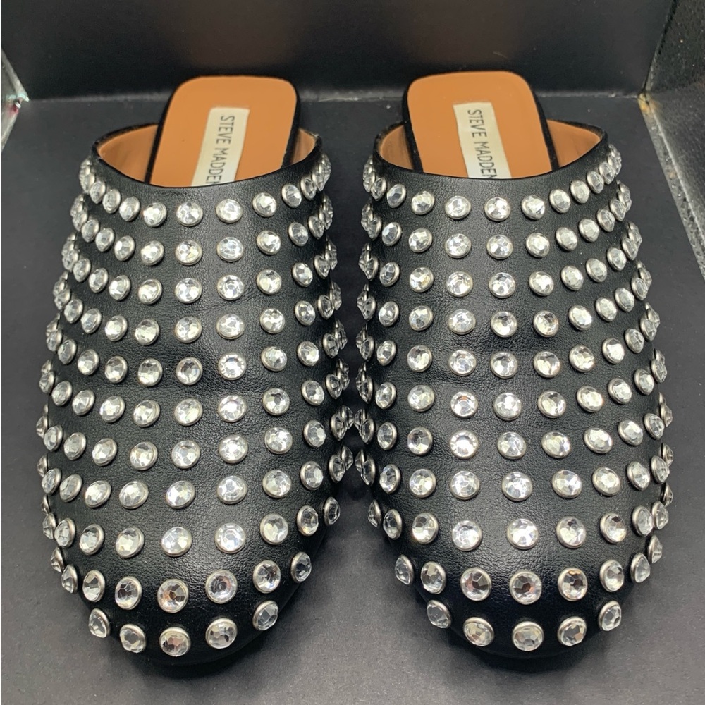Steve Madden Black and Silver Studded Mules